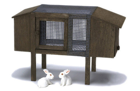 12th  scale dollshouse miniature rabbit hutch and rabbits