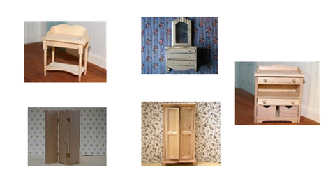 1:12 scale dollshouse barewood miniature bedroom furniture
