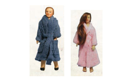 12th scale dollshouse miniature poseable lady or man in bathrobe