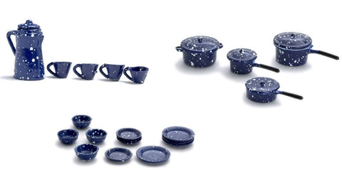 12th scale dollhouse miniature blue spatter ware