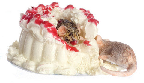 12th scale dollshouse miniature mischievous mice with cake