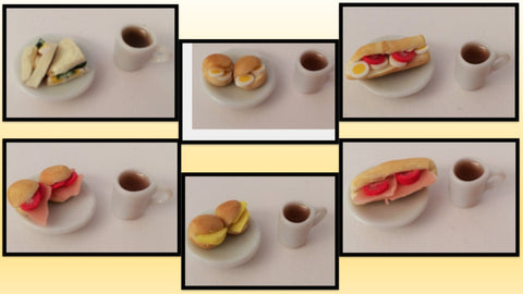 1:12 scale dolls house miniature bread snack & hot drink 6 to choose from.