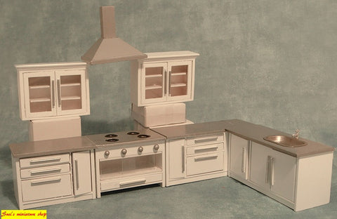 12th scale dollhouse miniature modern white boxed kitchen set