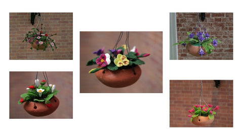 12 scale dollhouse miniature hanging basket with flowers