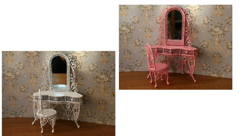 1/12 scale dollshouse miniature wire dressing table and stool